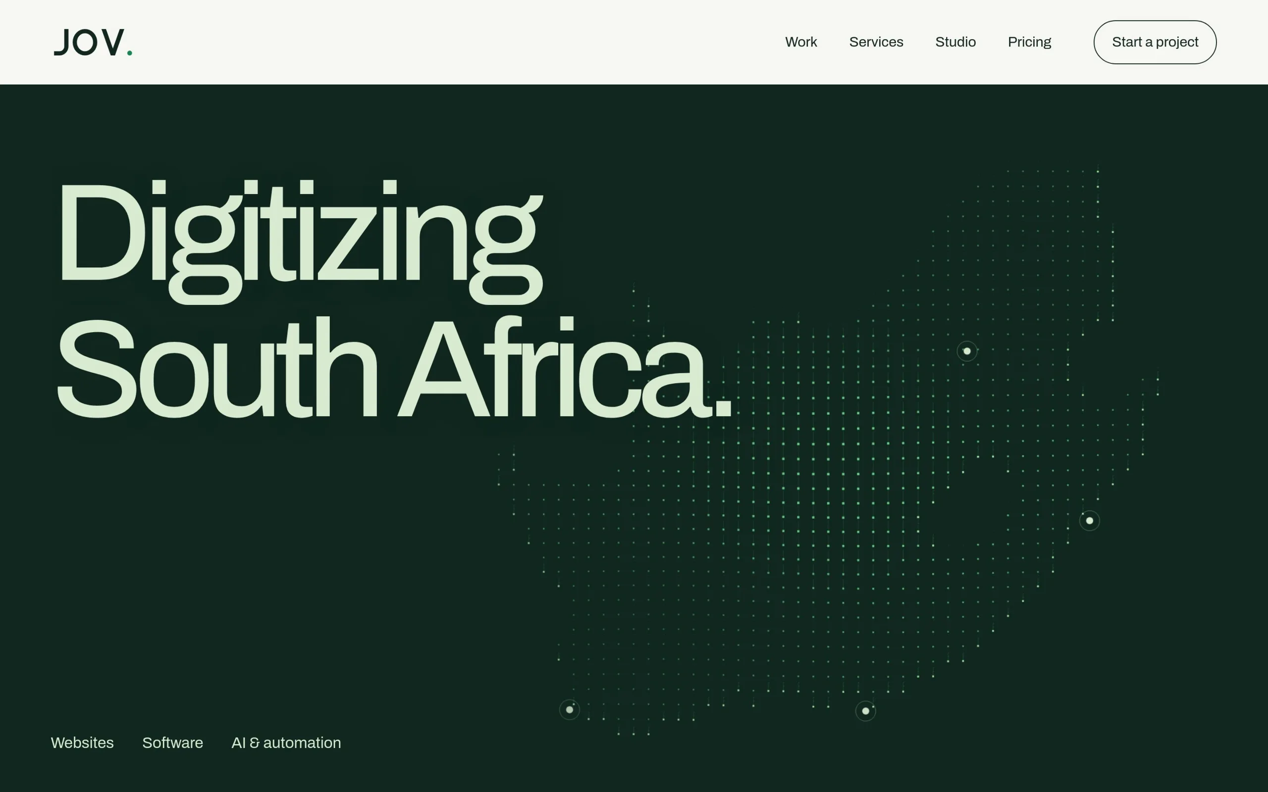 A screenshot of the jov.co.za website
